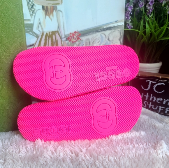 GUCCI Rubber Web Womens Criss Cross Slide Sandals  Coral New Shamarock - Picture 13 of 13